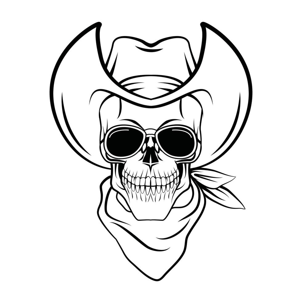 cráneo vaquero blanco y negro vector