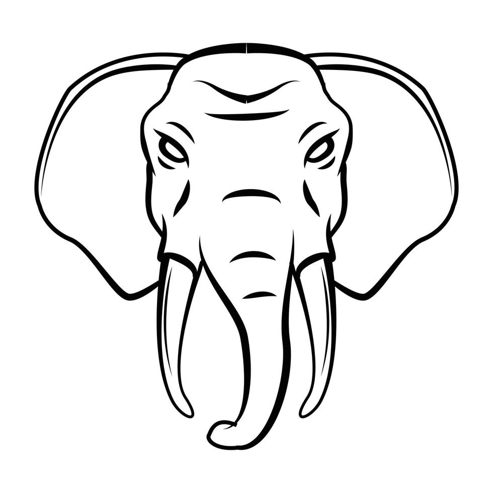 Elephant Head Illustration Black and White vector