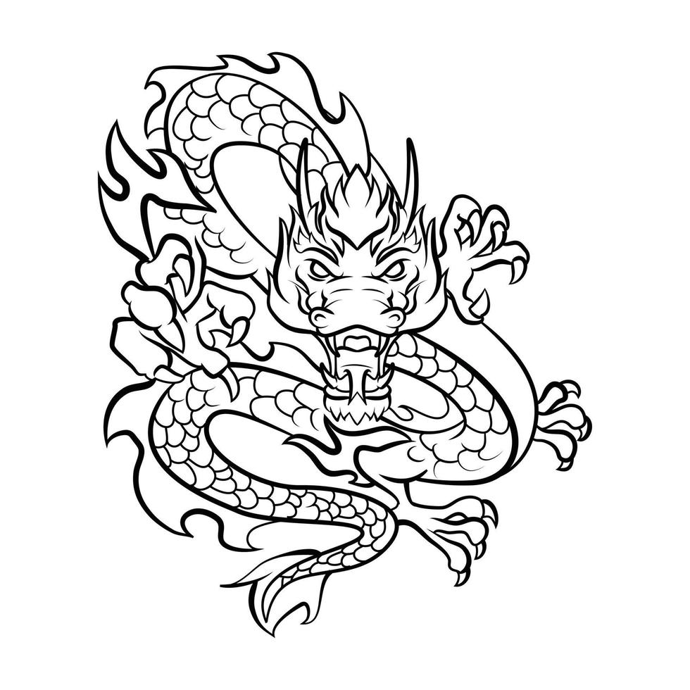 Dragon Tattoo Black and White Illustration vector