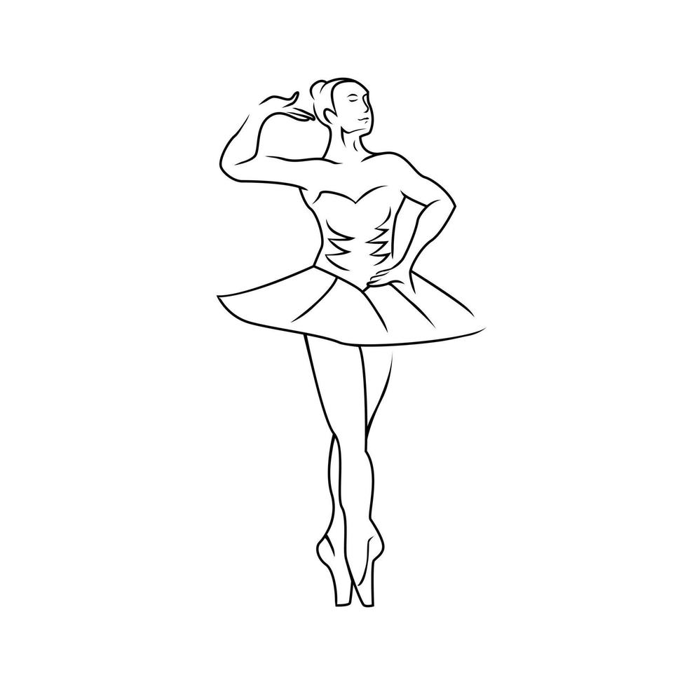 Beautiful Ballerina Black And White Illustration vector