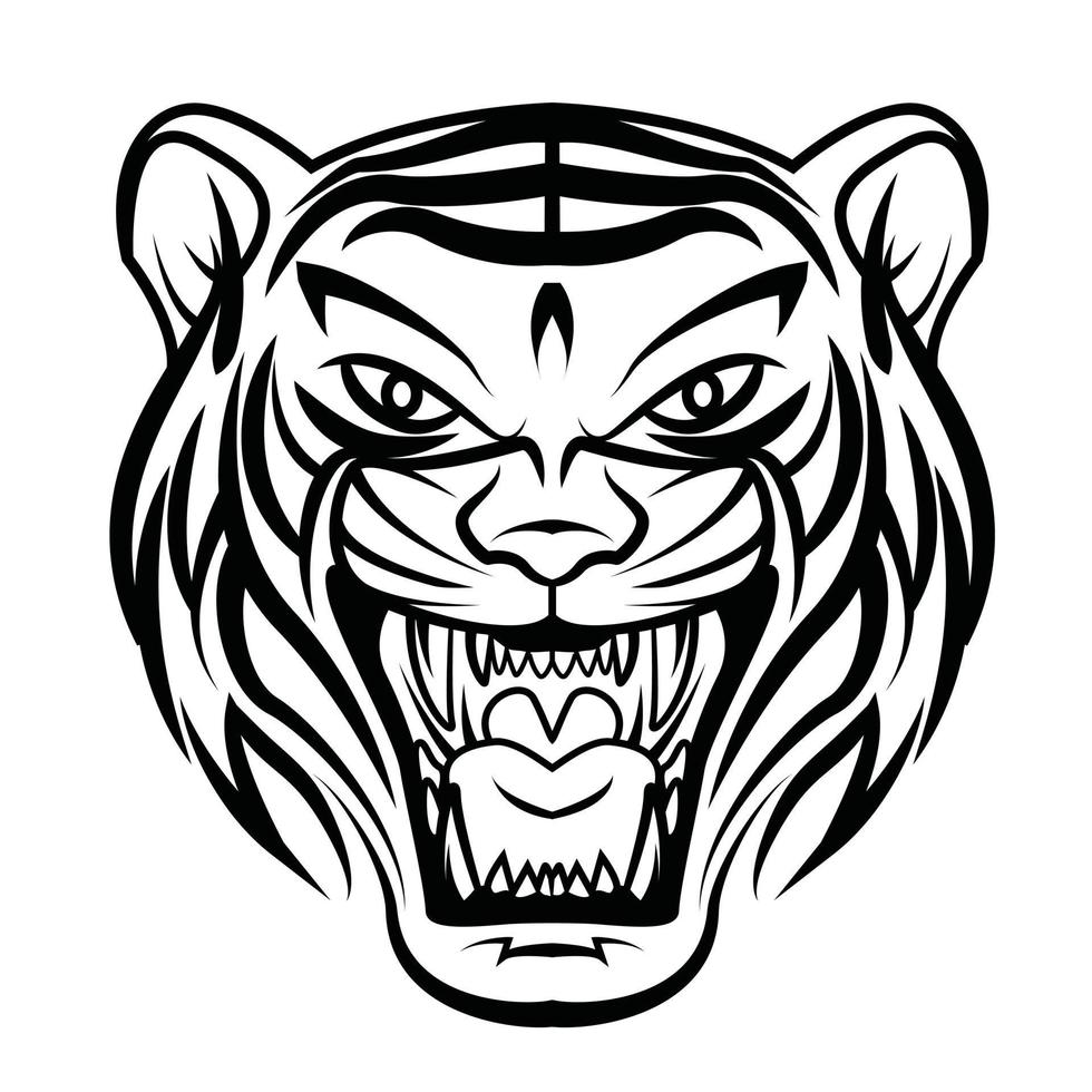 Tiger Roar Face Black And White vector