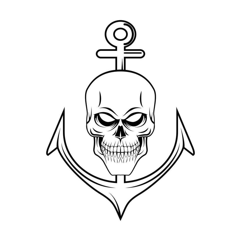 ancla de calavera en blanco y negro vector