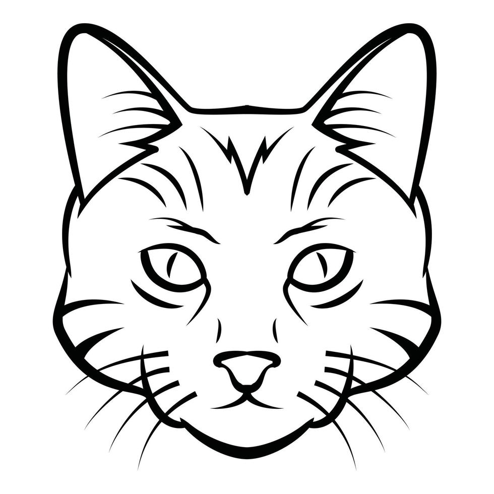 Cat Head Black and White Illustration vector