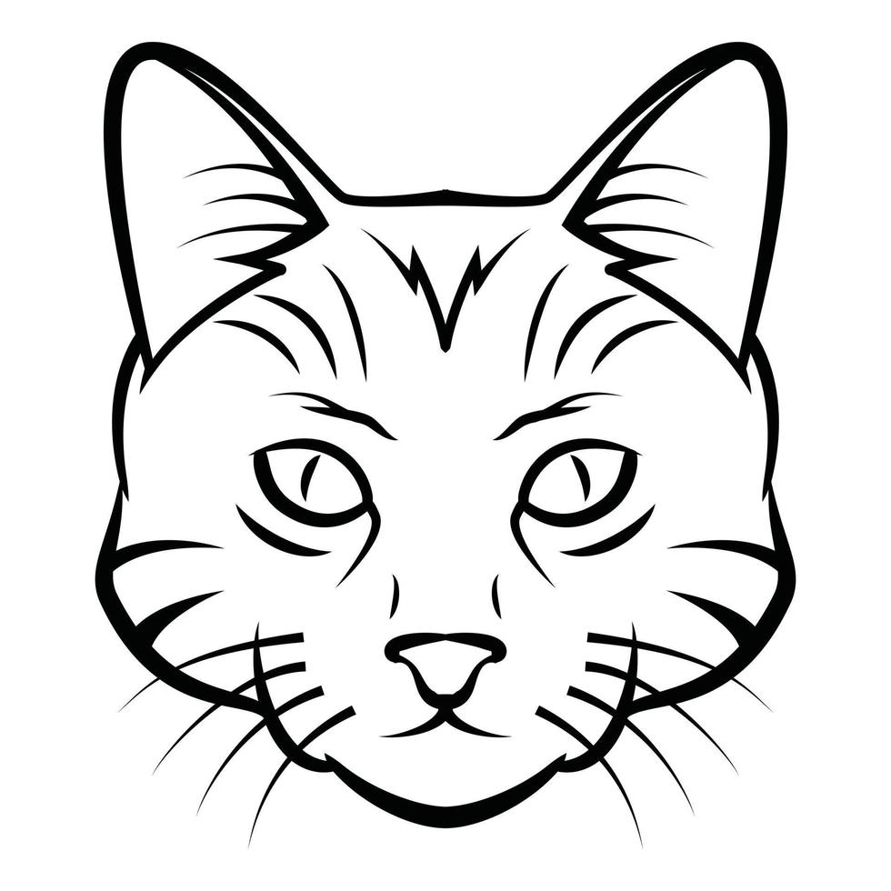 Cat Head Black and White Illustration vector