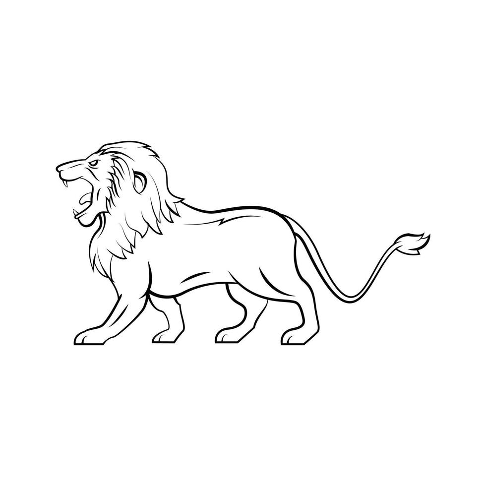 león caminando ilustración en blanco y negro vector