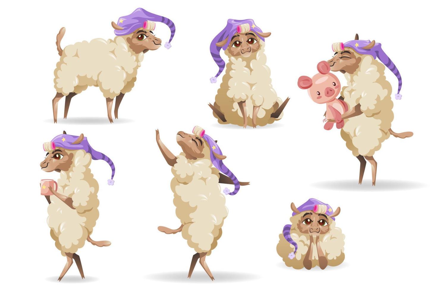 Cute sheep character in sleeping hat vector