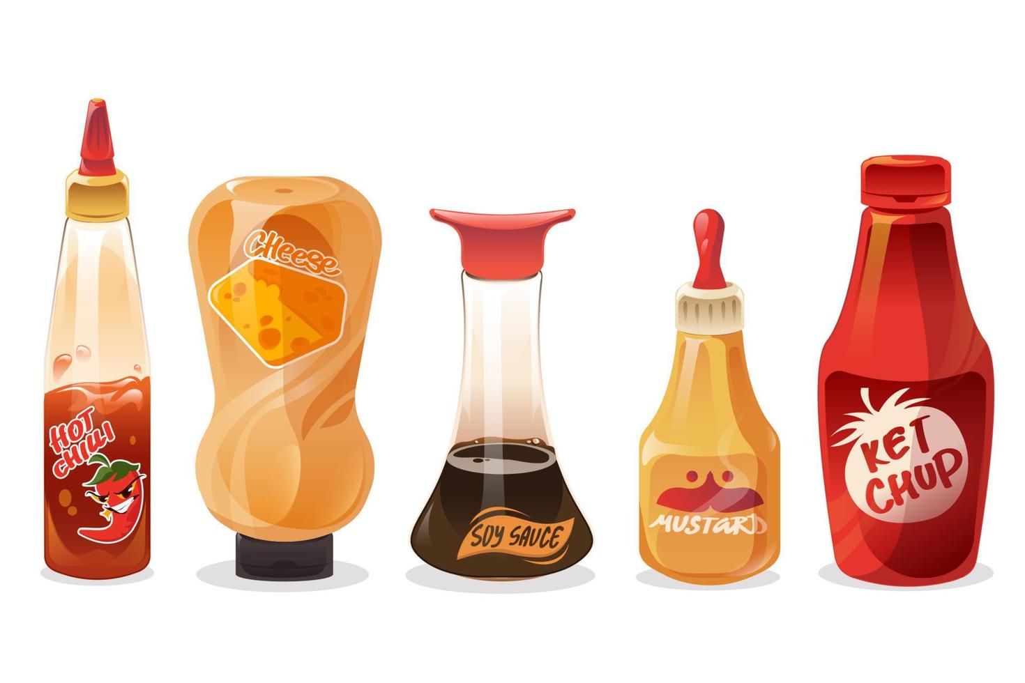 Cheese sauce, ketchup and mayonnaise in bottles vector