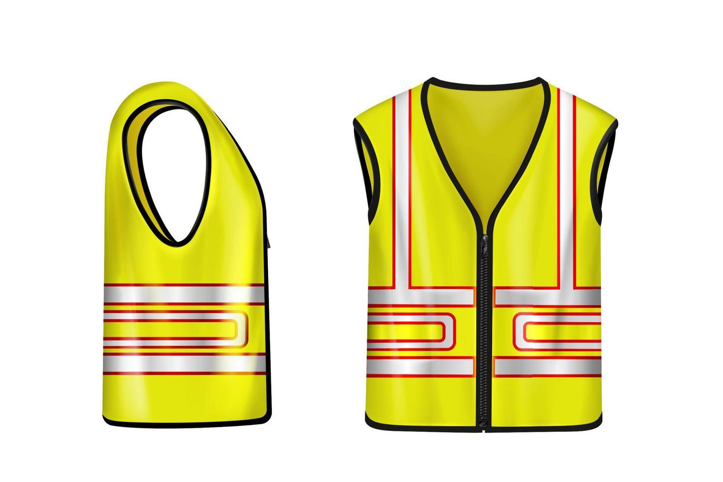 Yellow safety vest with reflective stripes vector