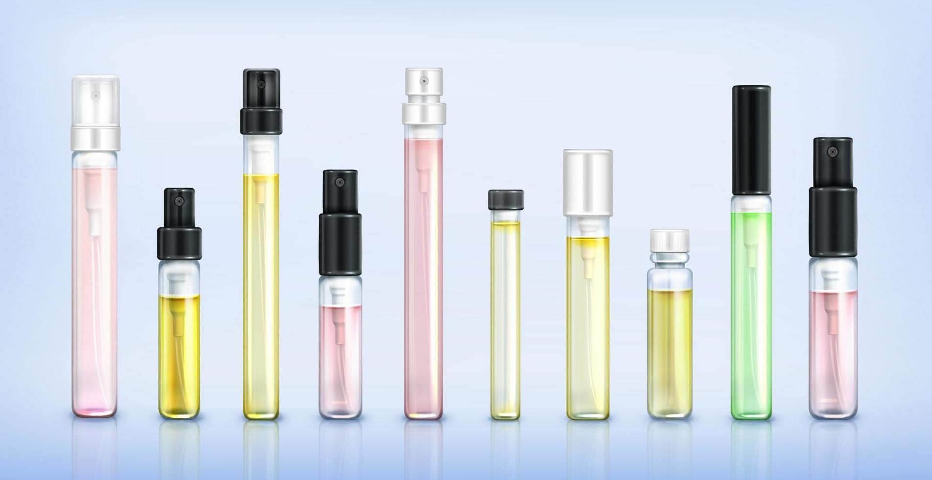 Perfume tester glass bottles with spray cap vector