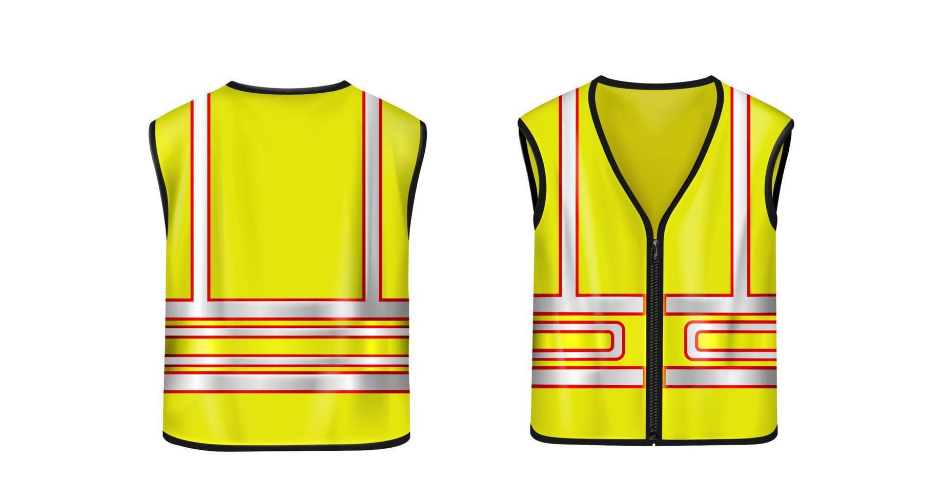 Safety vest front and back view, yellow jacket vector
