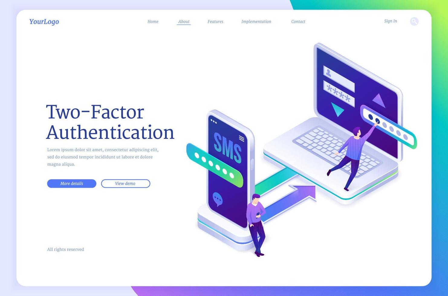 Two-factor authentication with password and sms vector