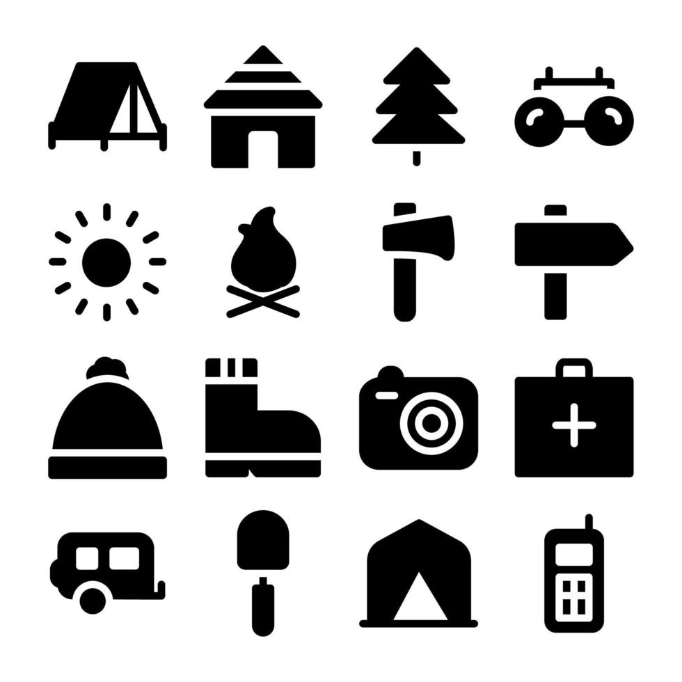 paquete de iconos de glifo de camping vector