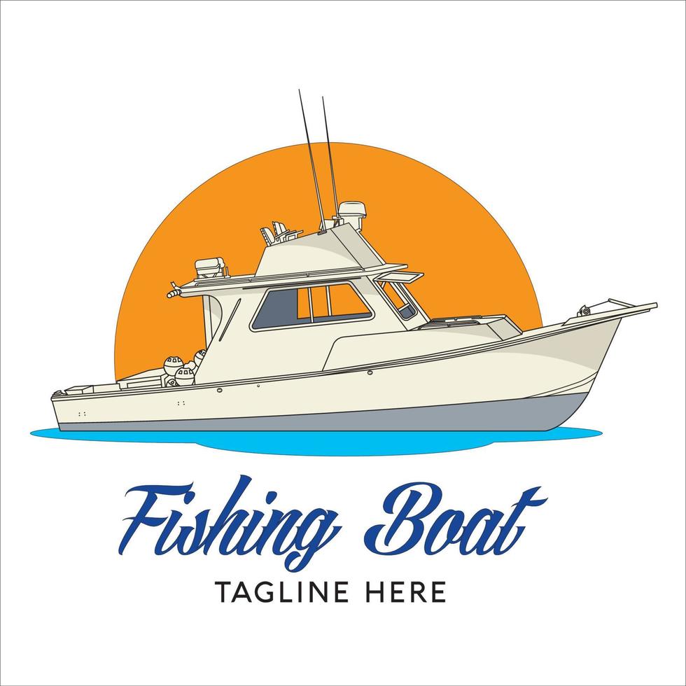 Fishing Boat Vector vector illustration logo, perfect for Boat Shop, Rental and Service logo design