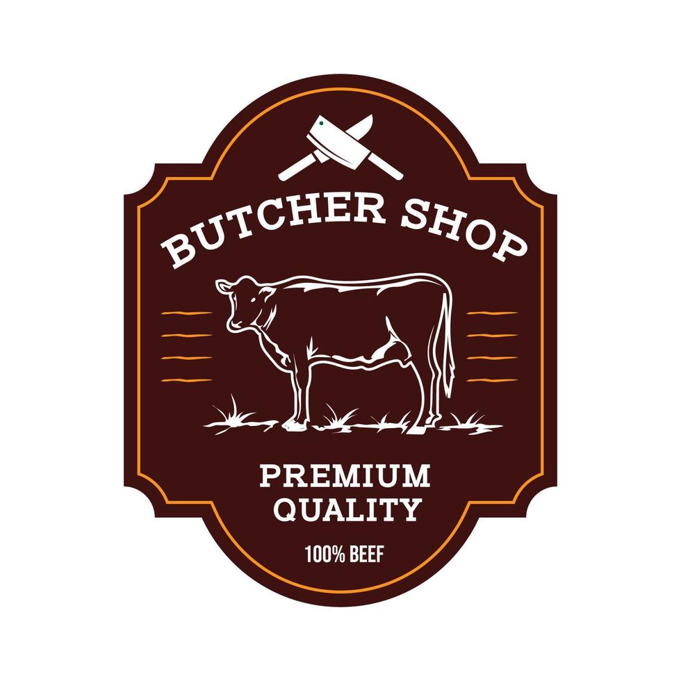 ilustración vectorial de vaca y cuchillo en estilo antiguo, perfecta para el diseño de etiquetas de carne y el logotipo de la carnicería vector