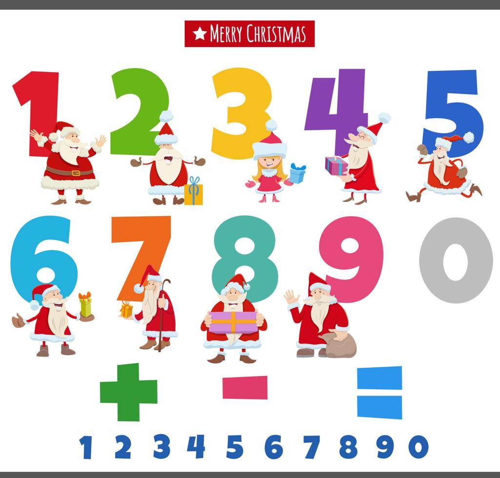 educational numbers set with Santa Clauses characters vector