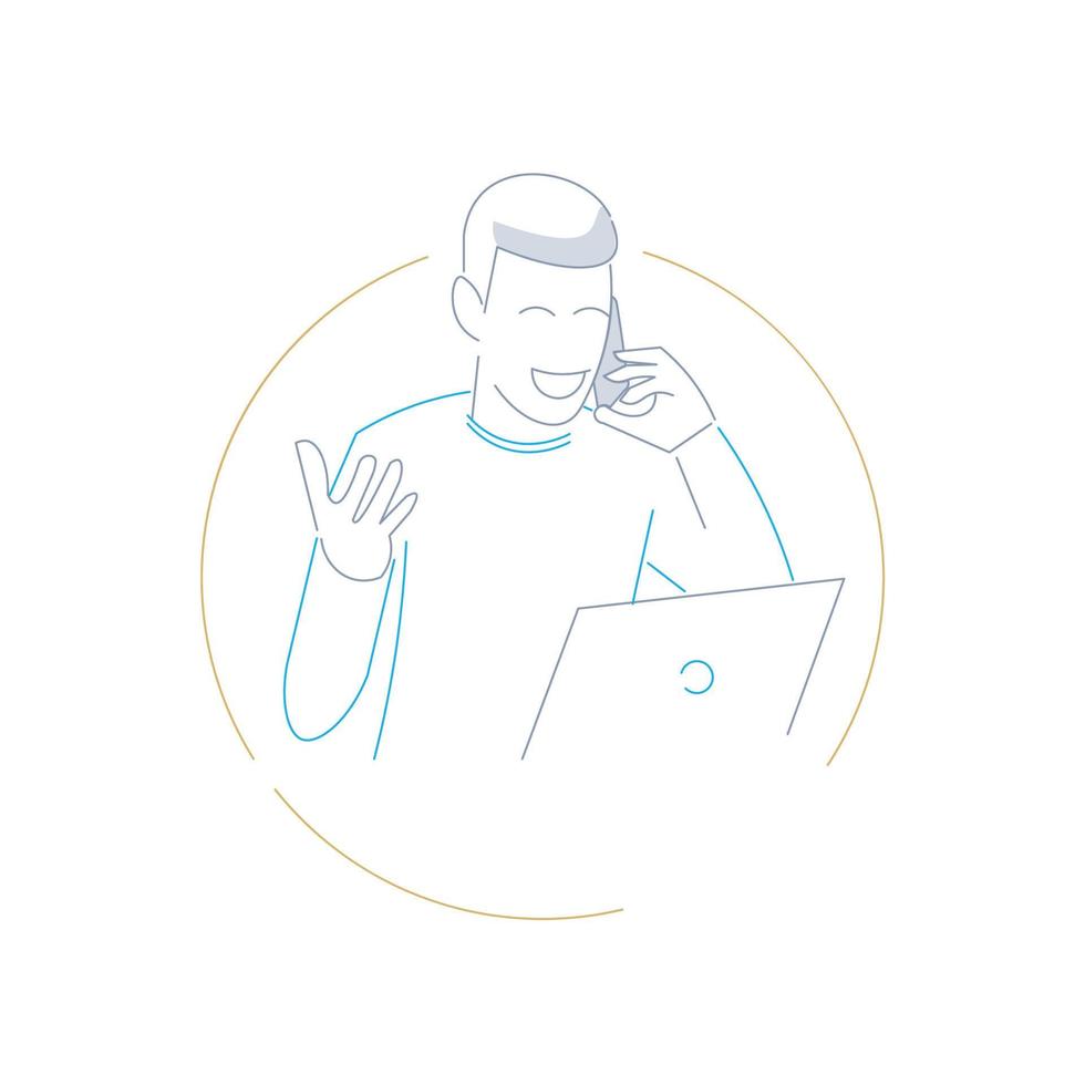 A Man holding a phone talking with client in line draw style icon vector
