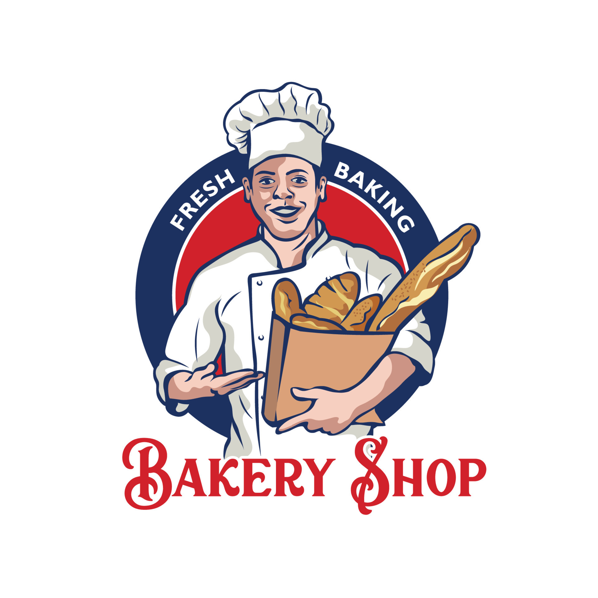 Baker man vector illustration carrying big bread, perfect for bakery