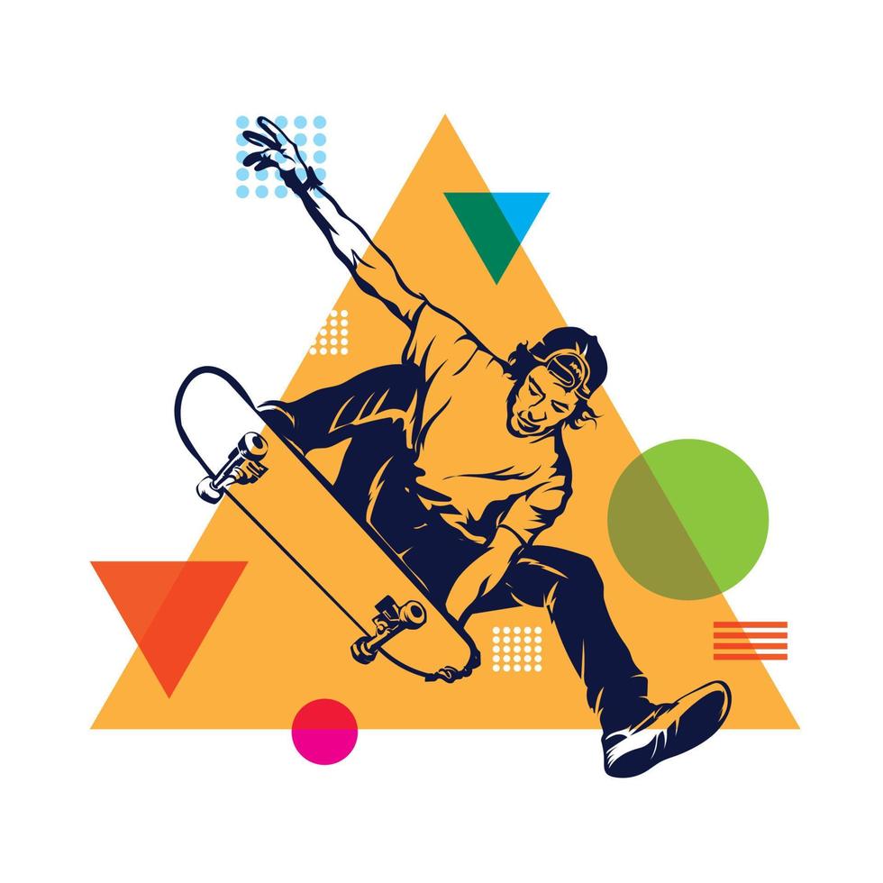 A boy playing Skateboard vector illustration, perfect for t shirt design and skate park club logo design