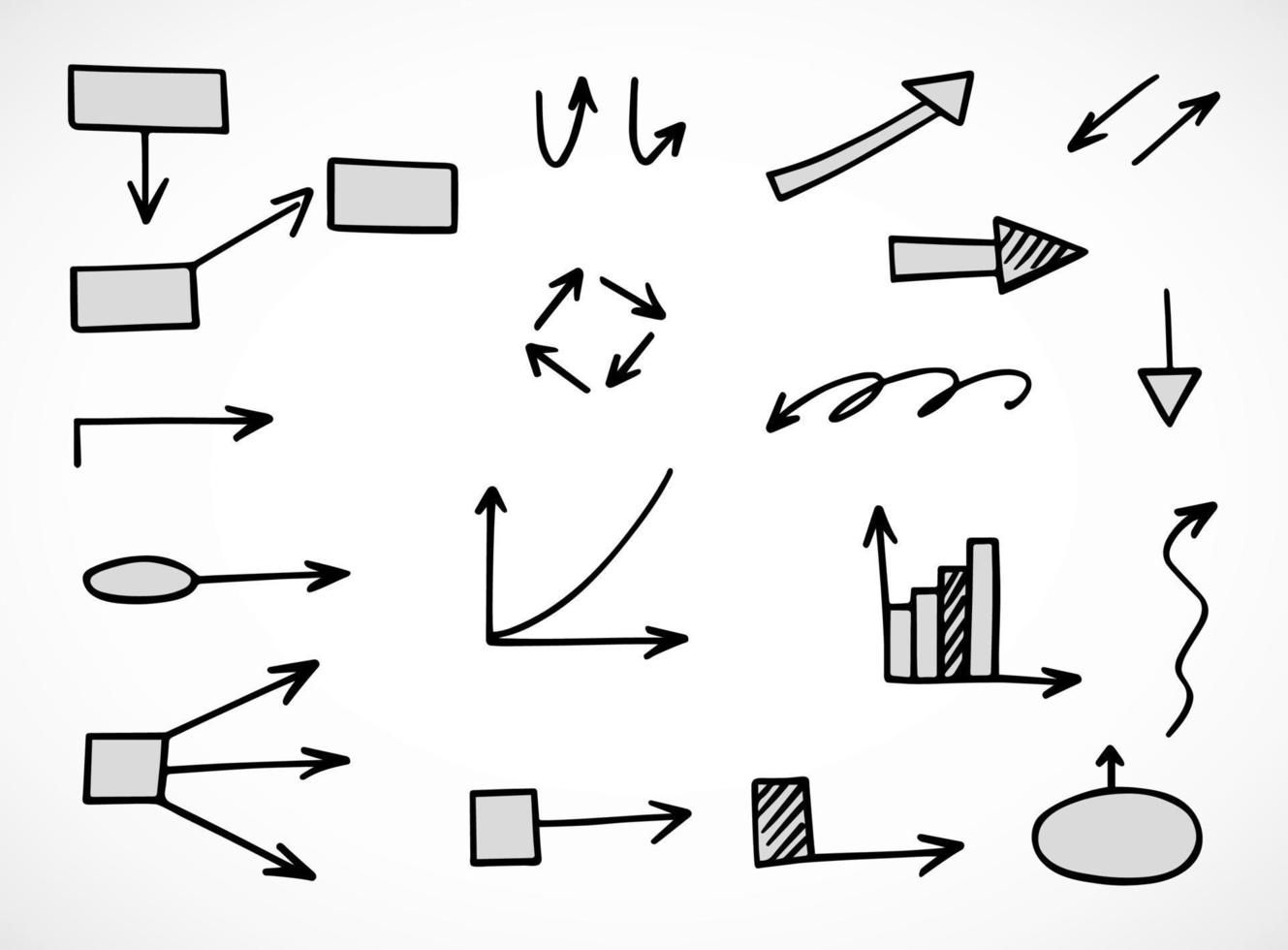 conjunto vectorial de flechas dibujadas a mano, esquema, diagrama, infografía vector