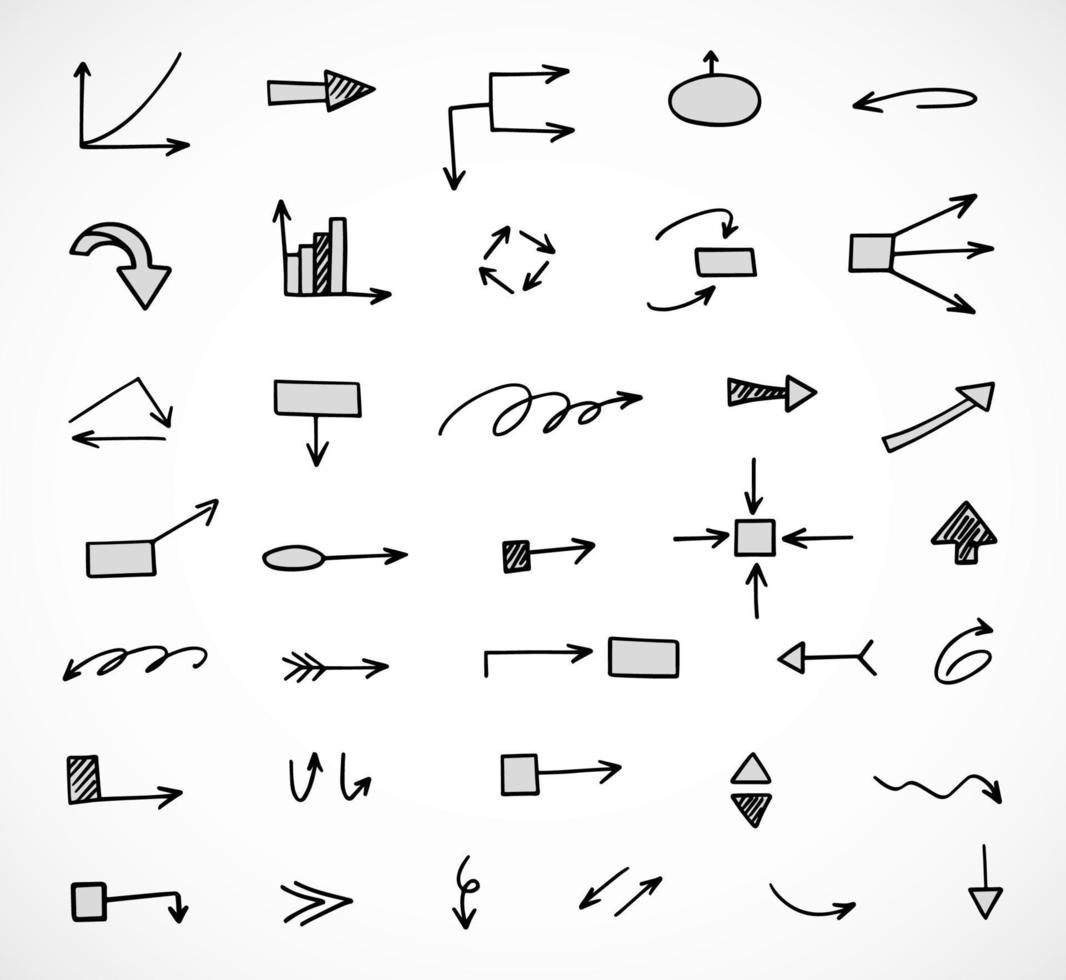 Vector set of hand drawn arrows, scheme, diagram, infographics