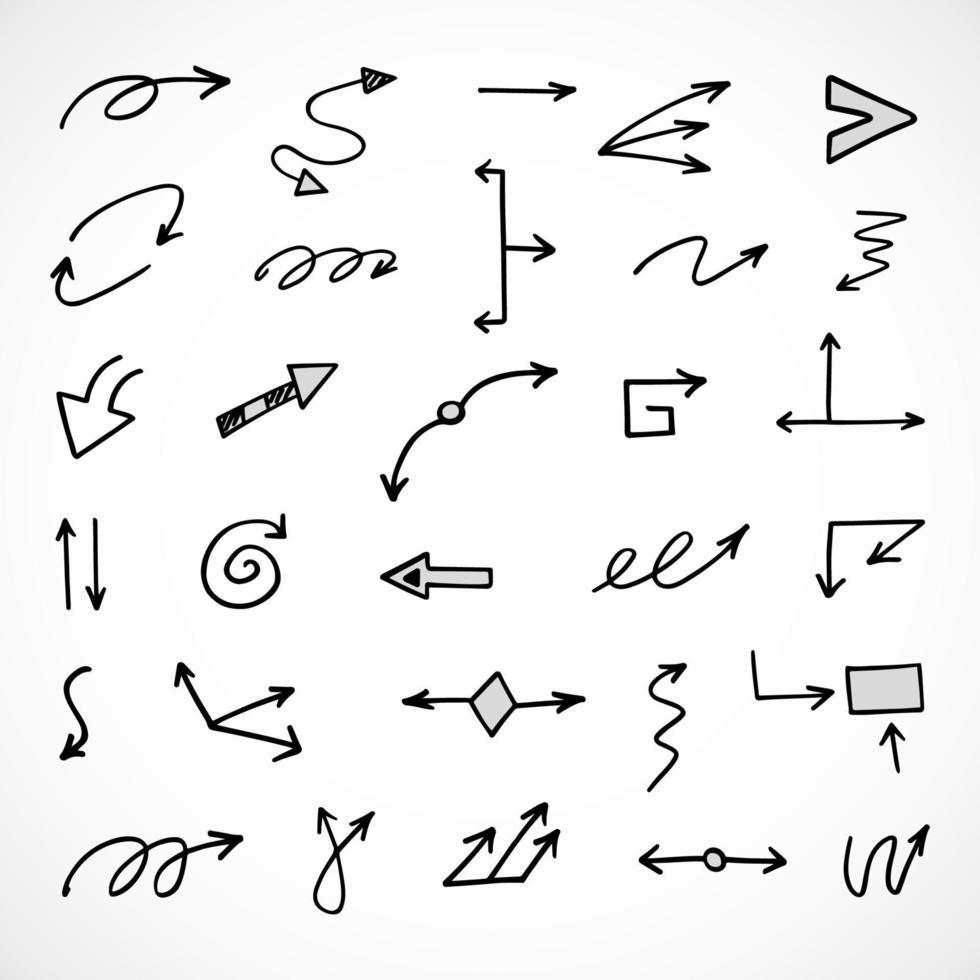 Vector set of hand drawn arrows, elements for presentation