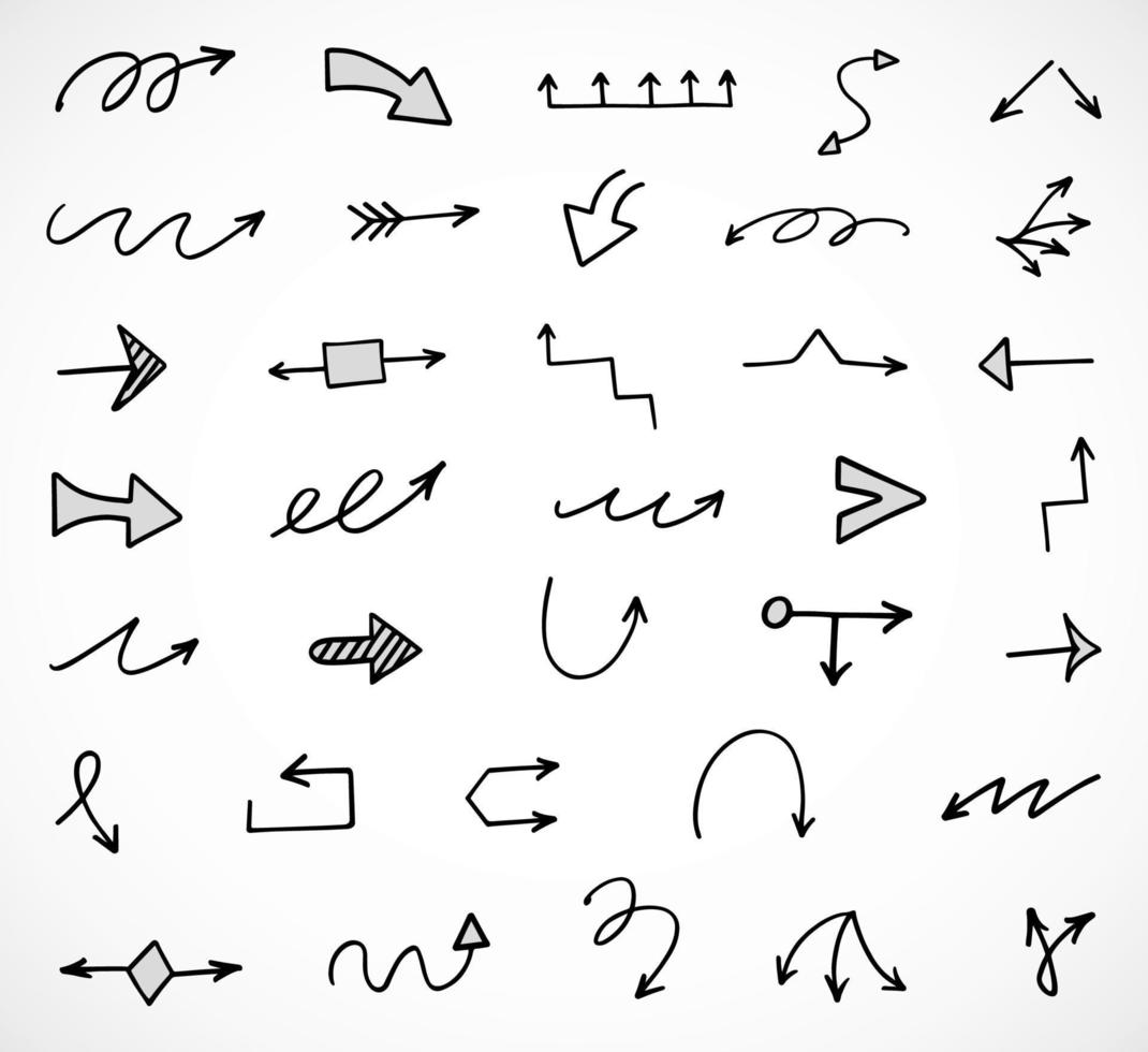 Vector set of hand drawn arrows, elements for presentation