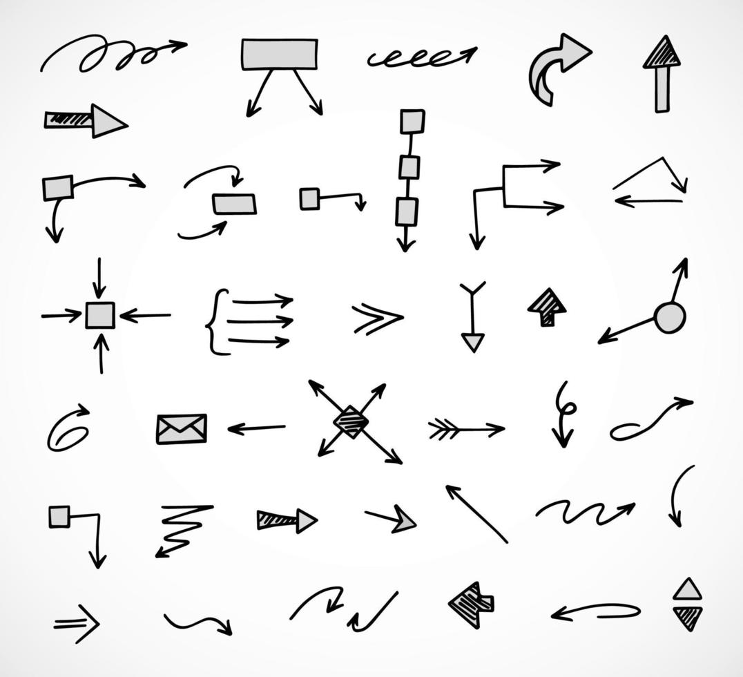 Vector set of hand drawn arrows, scheme, diagram, infographics
