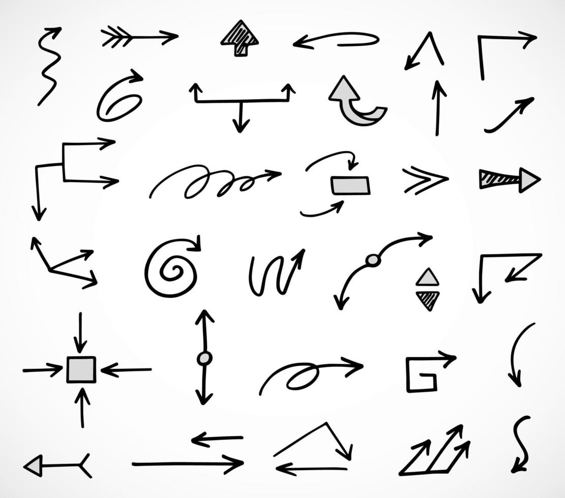 Vector set of hand drawn arrows, elements for presentation