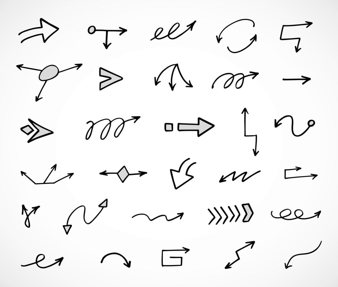 Vector set of hand drawn arrows, elements for presentation