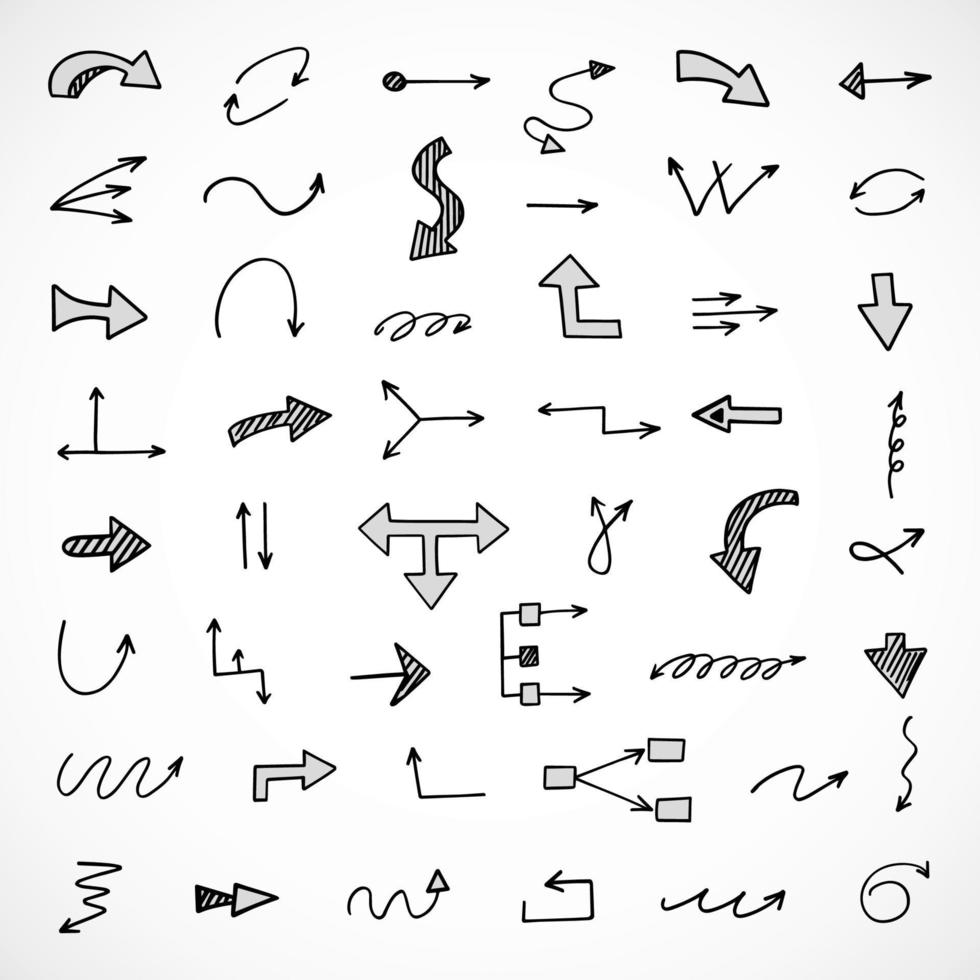 Vector set of hand drawn arrows, elements for presentation