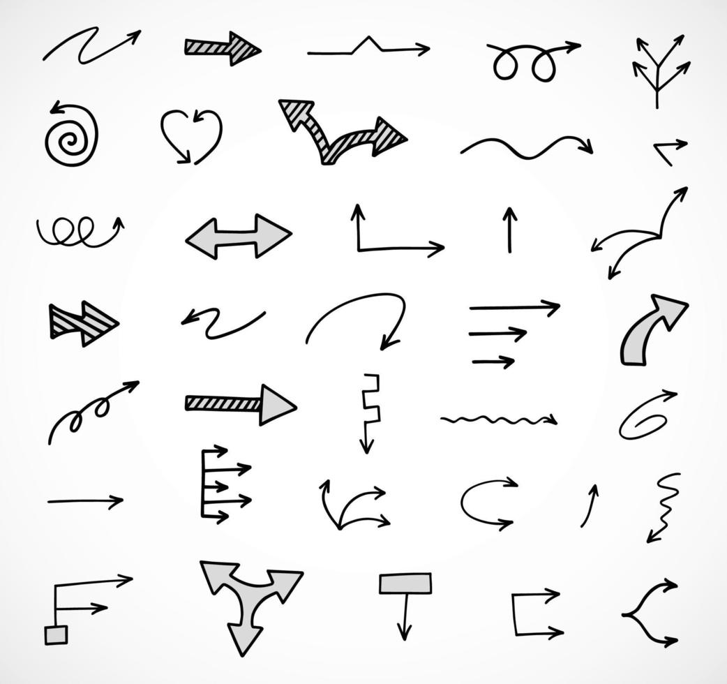 Vector set of hand drawn arrows, elements for presentation