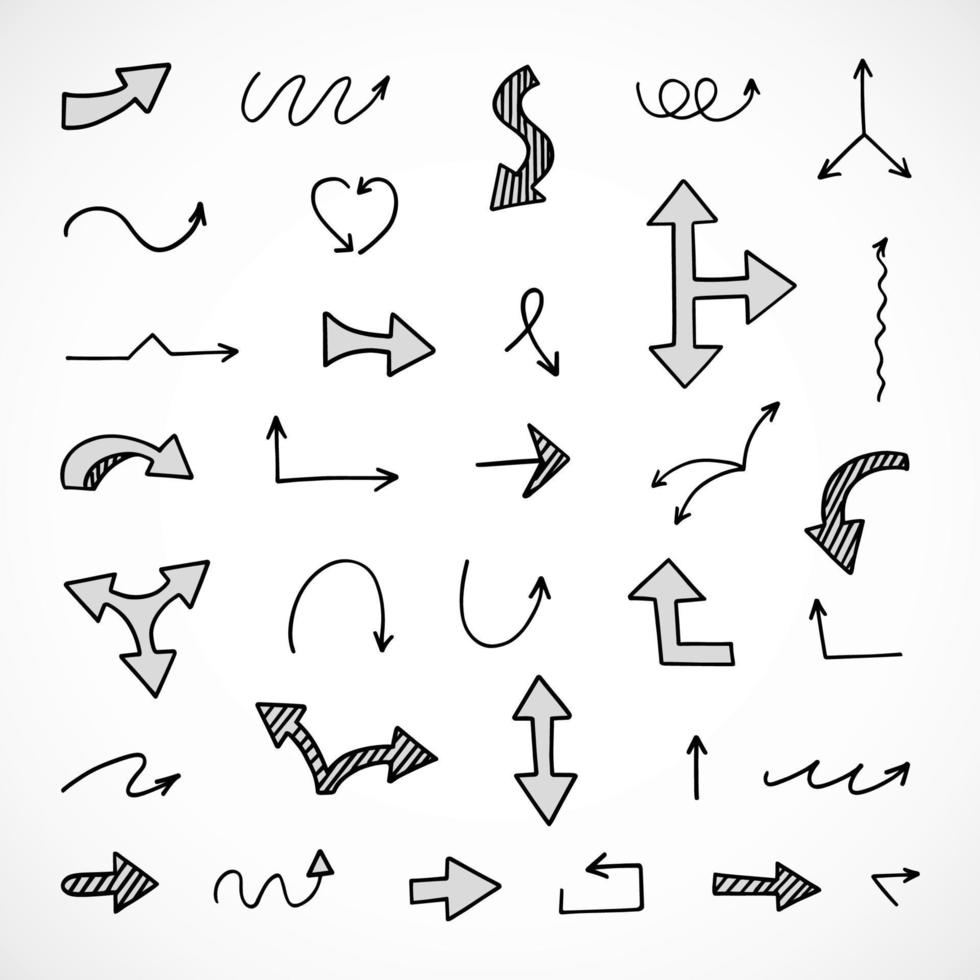 Vector set of hand drawn arrows, elements for presentation