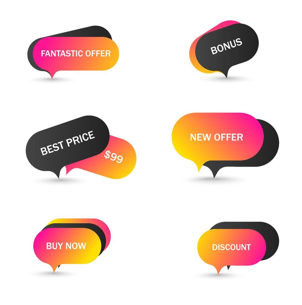 Vector stickers, price tag, banner, label. Coupon sale, offers and promotions vector   template. Shop price tag, retail, commerce, business. Set of speech bubbles