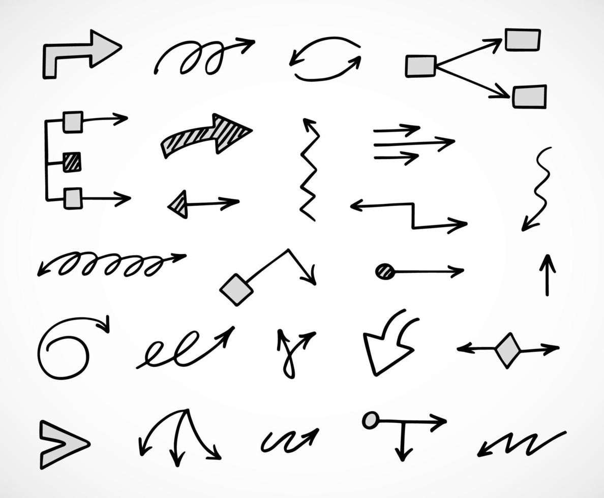 Vector set of hand drawn arrows, elements for presentation