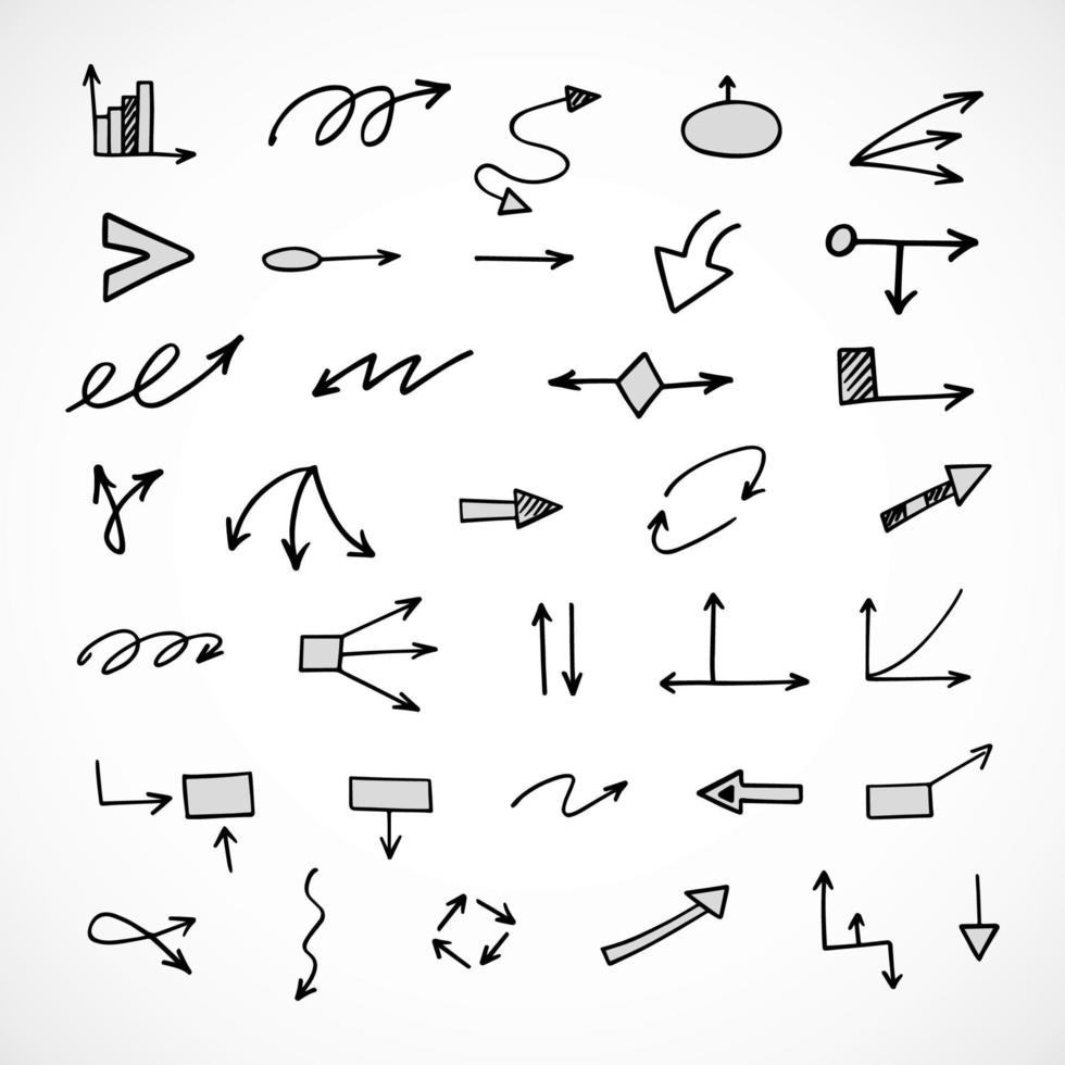 Vector set of hand drawn arrows, elements for presentation