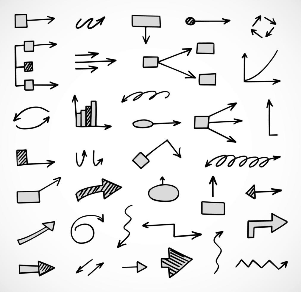 Vector set of hand drawn arrows, scheme, diagram, infographics