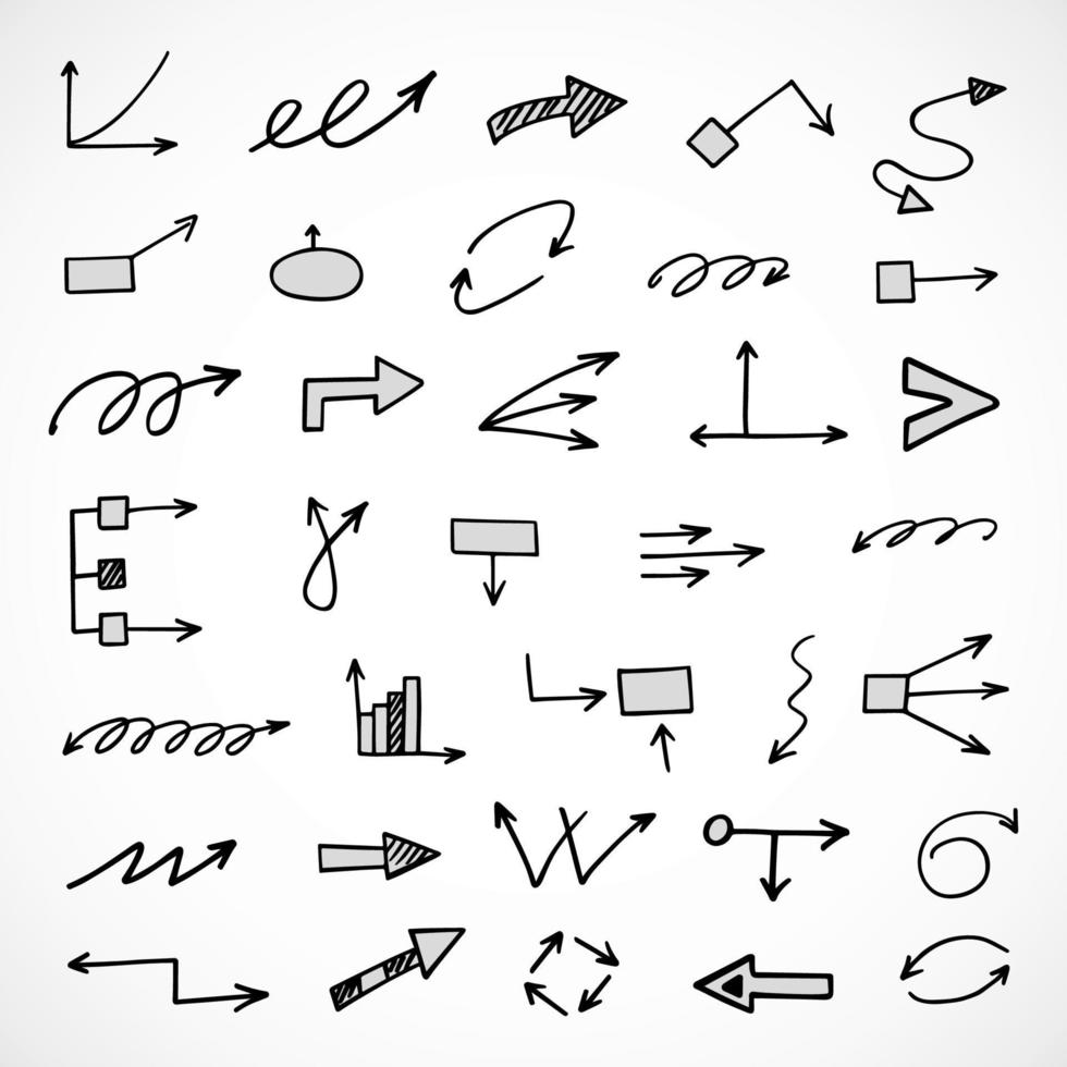 Vector set of hand drawn arrows, elements for presentation