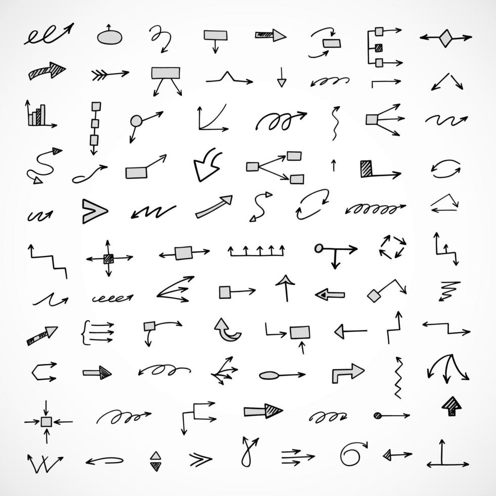 Vector set of hand drawn arrows, elements for presentation