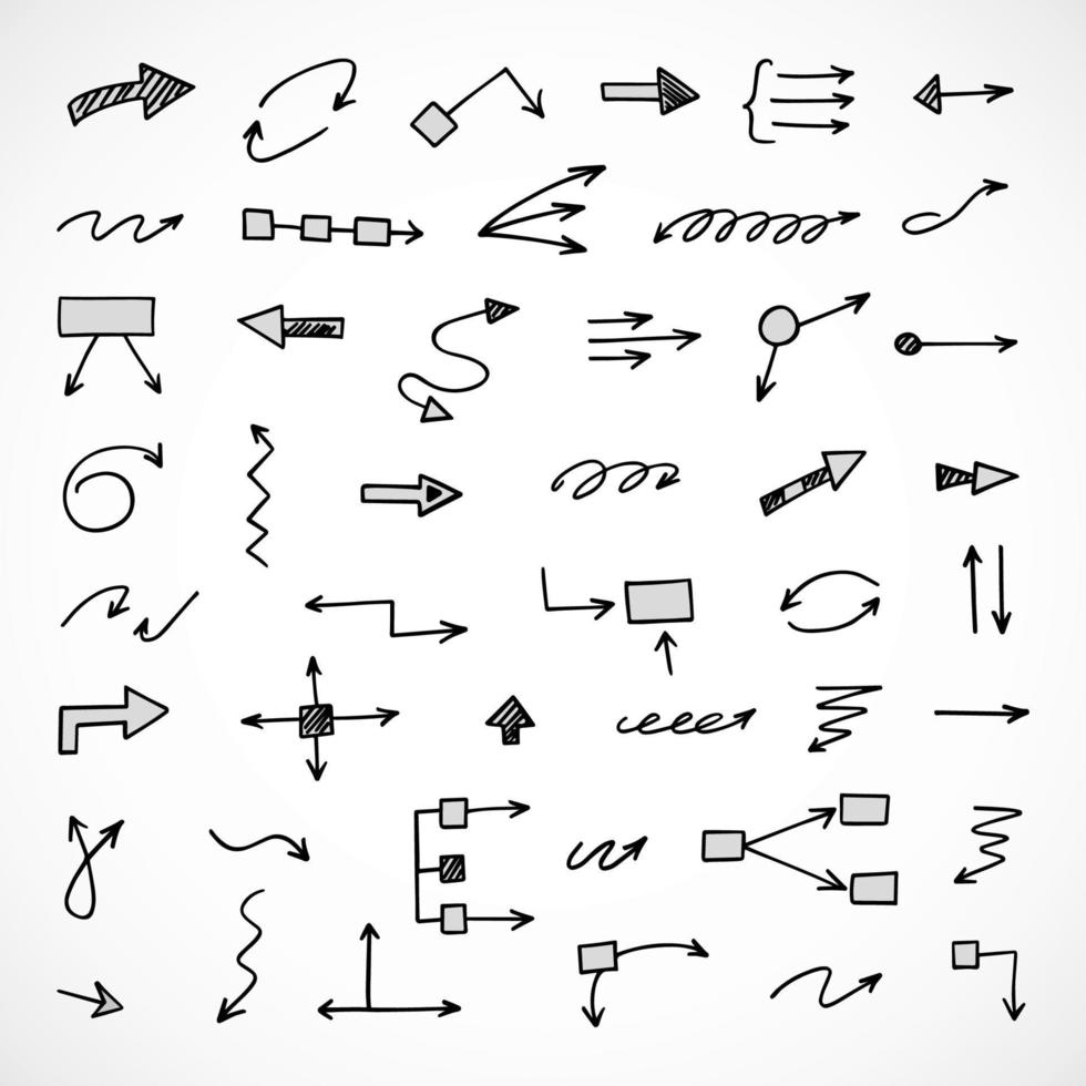 Vector set of hand drawn arrows, elements for presentation