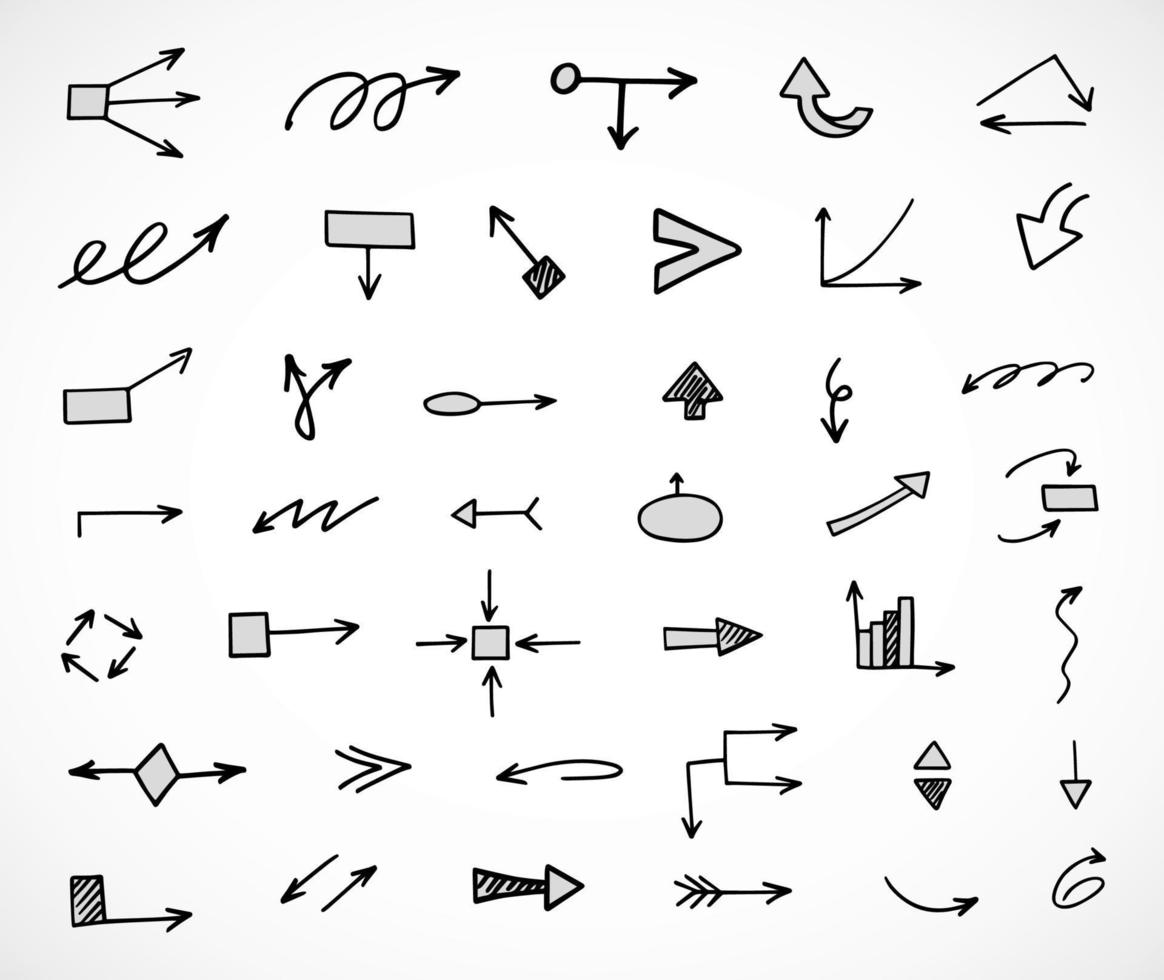 Vector set of hand drawn arrows, elements for presentation