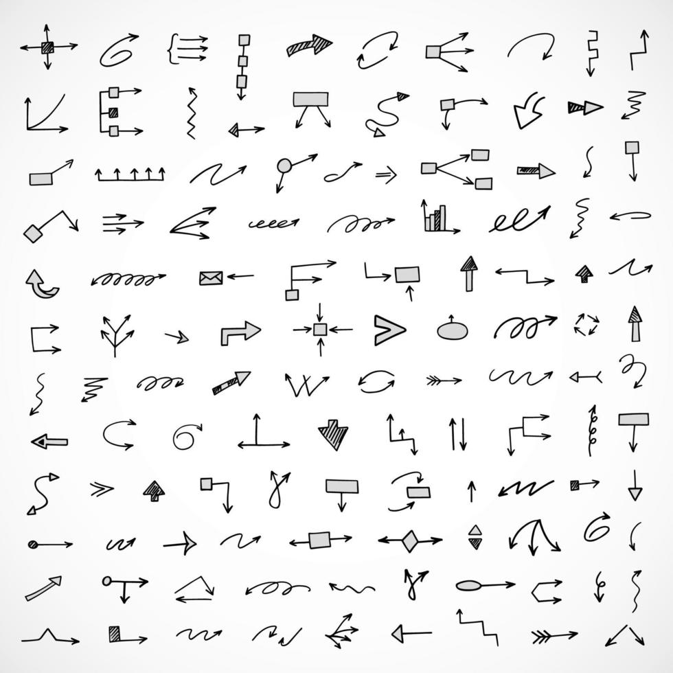 Vector set of hand drawn arrows, elements for presentation