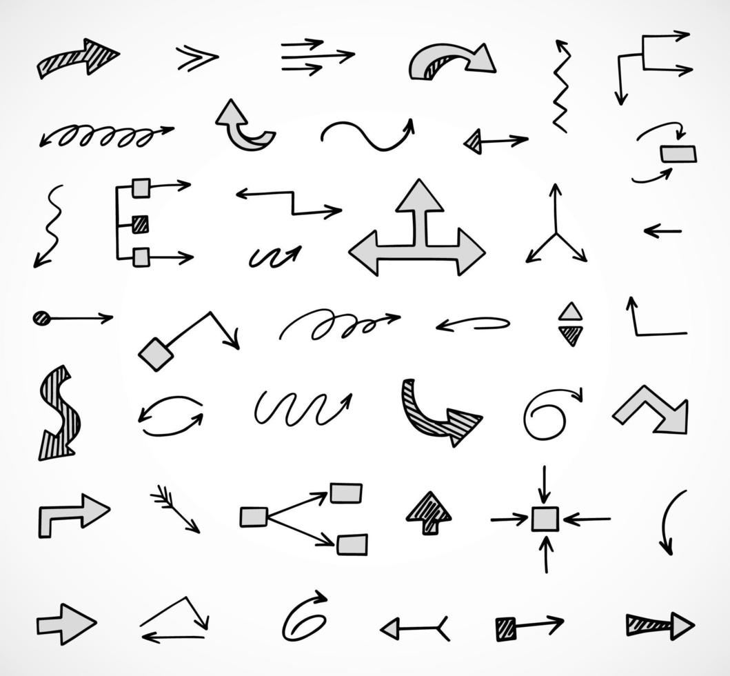 Vector set of hand drawn arrows, elements for presentation