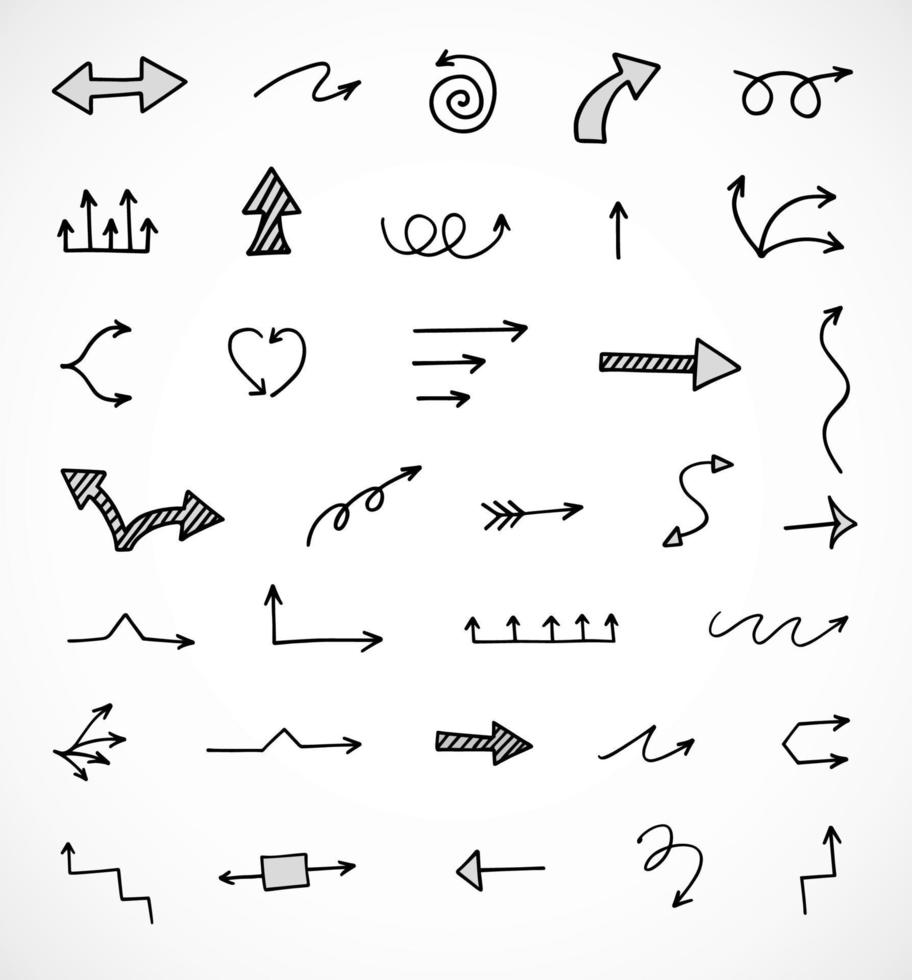 Vector set of hand drawn arrows, elements for presentation