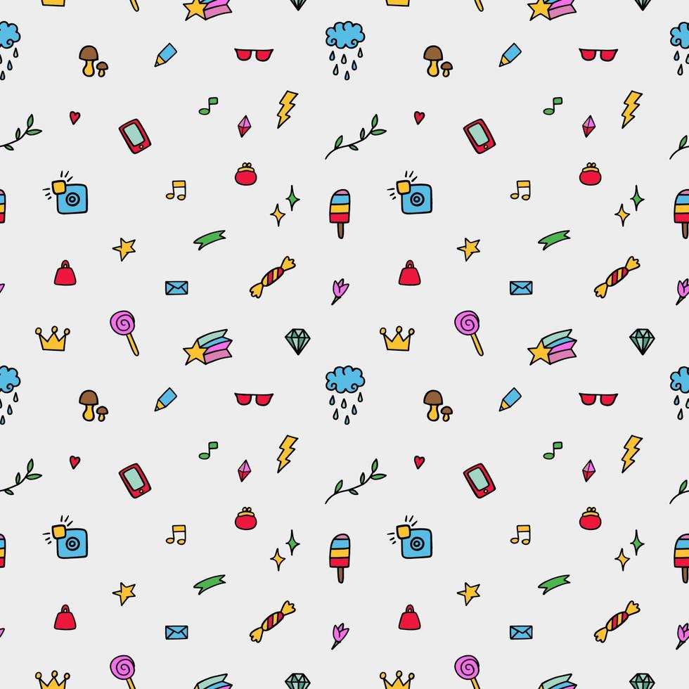 Vector seamless pattern from colored whimsical doodles, abstract background