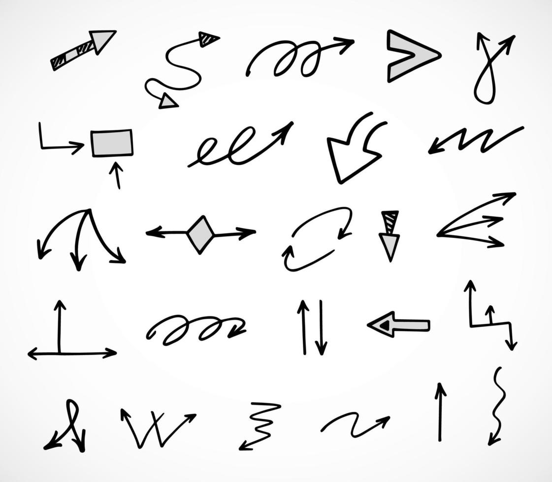 Vector set of hand drawn arrows, elements for presentation