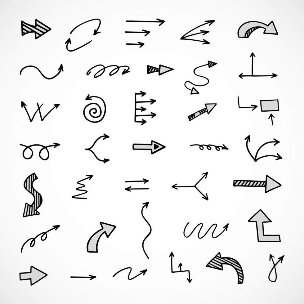 Vector set of hand drawn arrows, elements for presentation