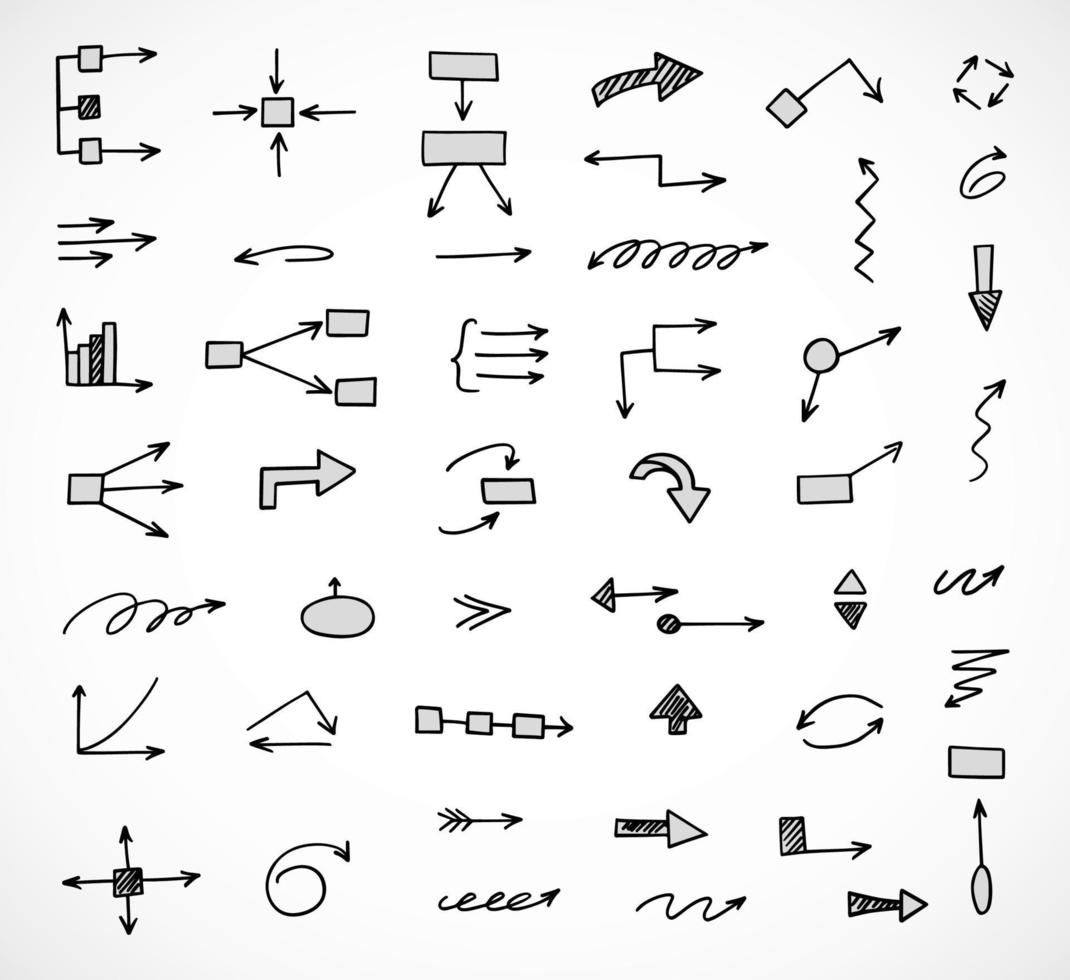 Vector set of hand drawn arrows, scheme, diagram, infographics