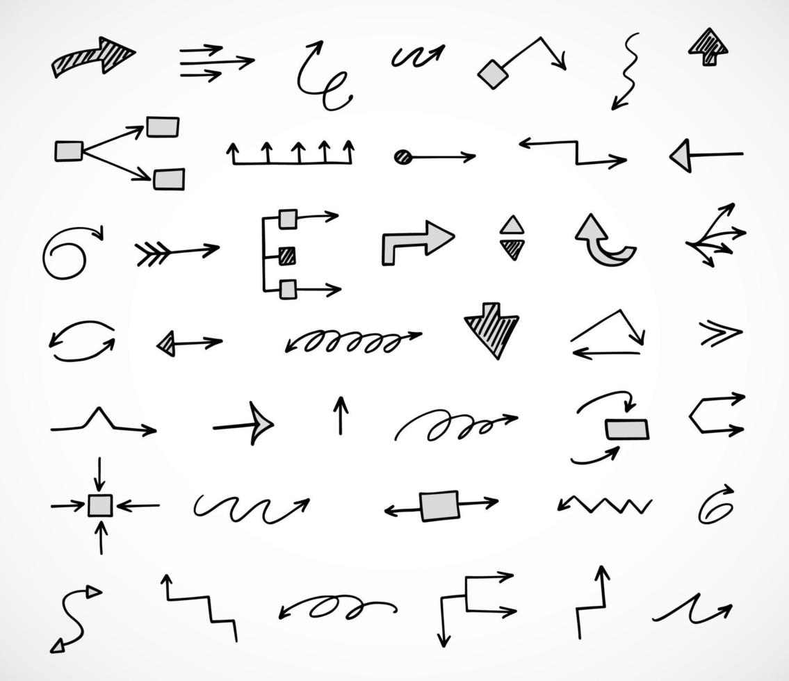 Vector set of hand drawn arrows, scheme, diagram, infographics