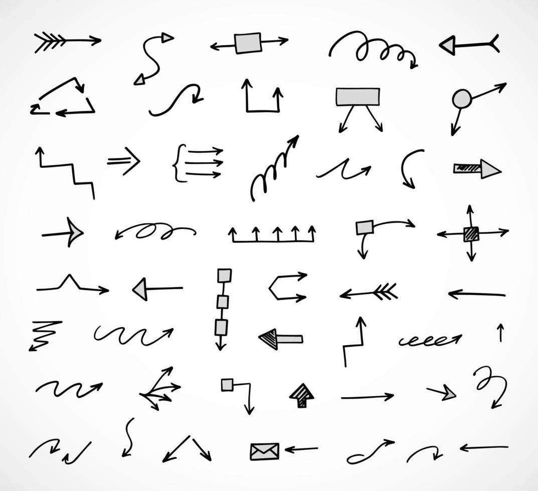Vector set of hand drawn arrows, elements for presentation