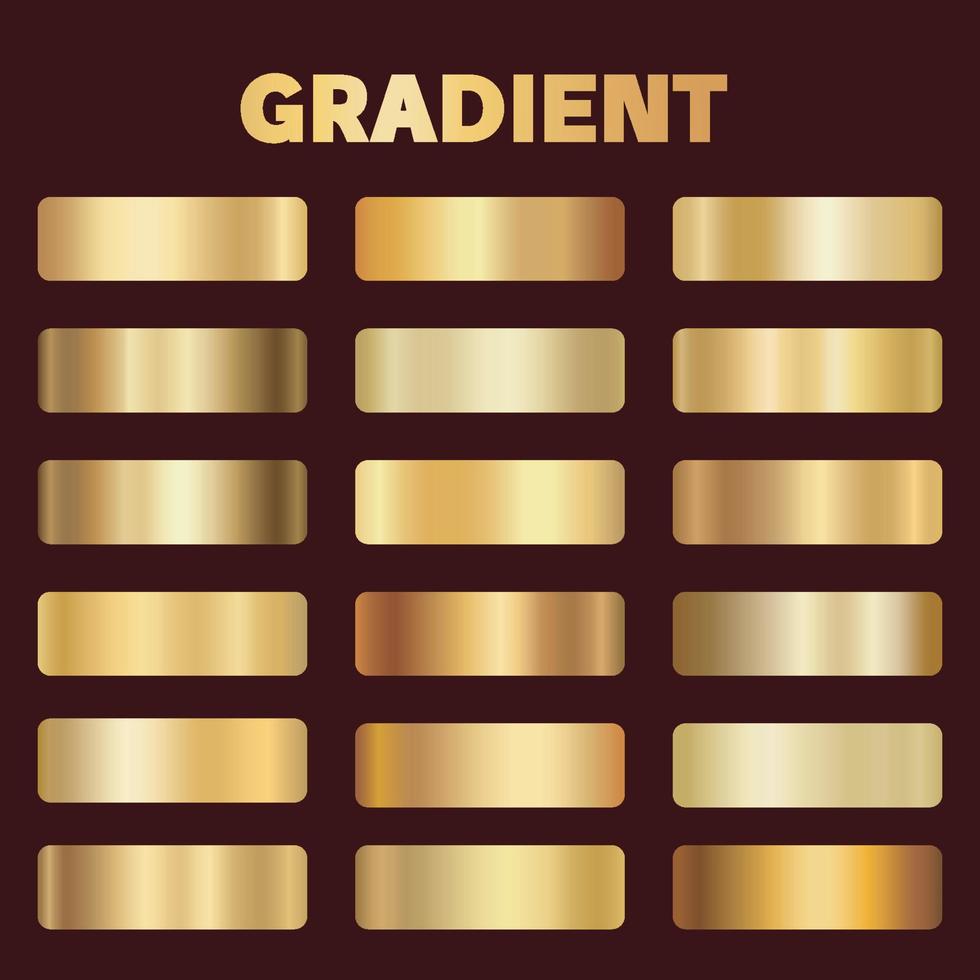 Metal golden gradients. Vector square gold gradient texture collection for design